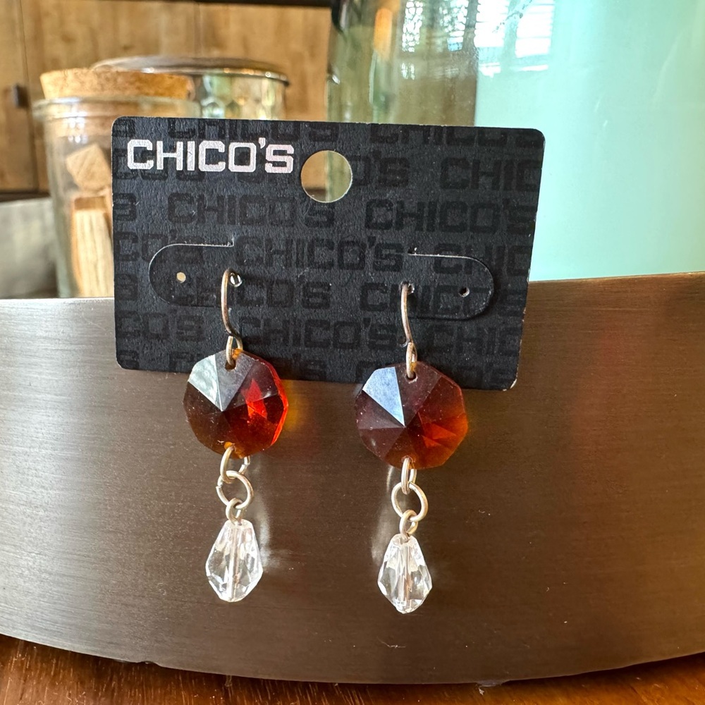 Chico’s Dangling Faux Crystal Earrings- Amber